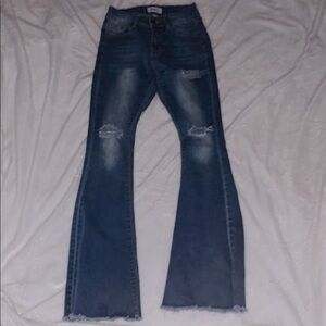 BAMBOO Distressed Flare Jeans - Blue
